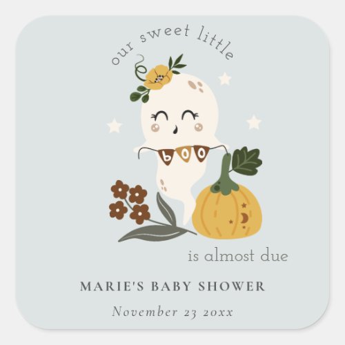 Cute Halloween Pumpkin Little Boo Baby Shower  Square Sticker
