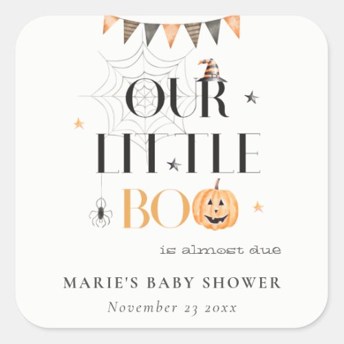 Cute Halloween Pumpkin Little Boo Baby Shower Square Sticker