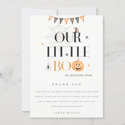 Cute Halloween Pumpkin Little Boo Baby Shower Thank You Card
