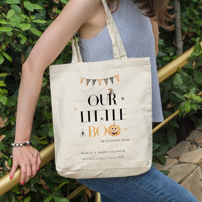 Cute Halloween Pumpkin Little Boo Baby Shower Tote Bag (Creator Uploaded)