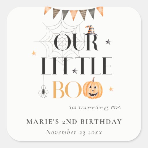 Cute Halloween Pumpkin Little Boo Kids Birthday Square Sticker