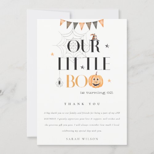 Cute Halloween Pumpkin Little Boo Kids Birthday Thank You Card