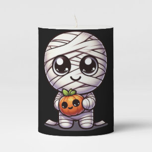 Cute Halloween pumpkin/mummy Pillar Candle