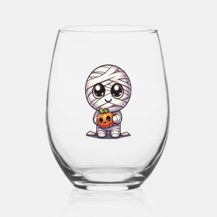Cute Halloween pumpkin/mummy Stemless Wine Glass