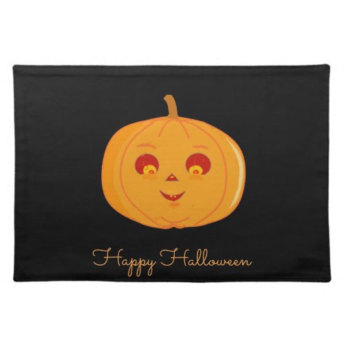 Cute Halloween Pumpkin on Black Cloth Placemat