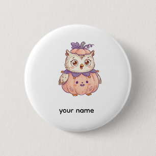 Cute Halloween Pumpkin Owl Personalized Button