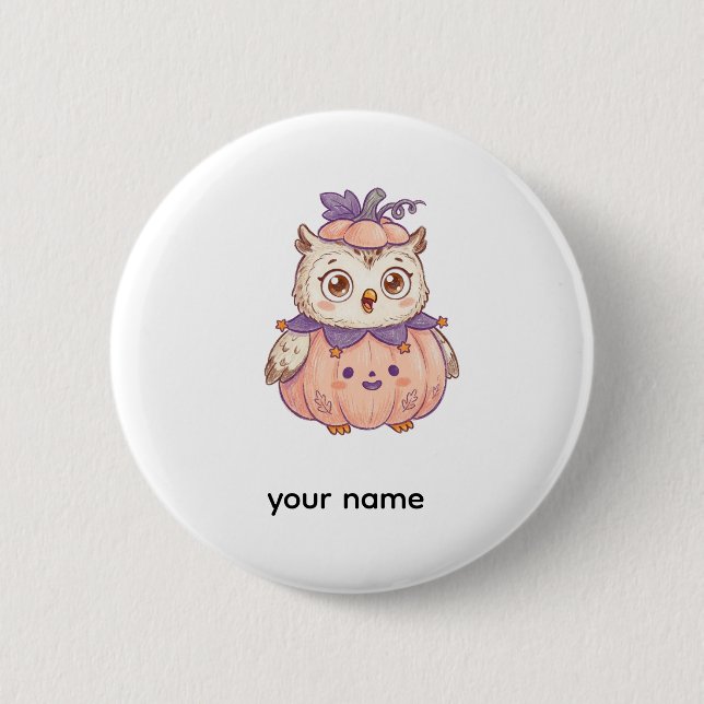 Cute Halloween Pumpkin Owl Personalized  Button (Front)