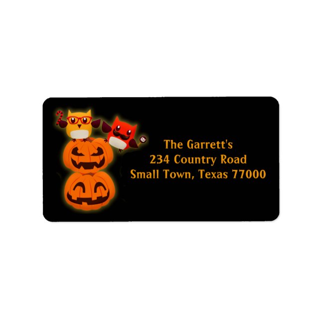Cute Halloween Pumpkin Owls Personalized Address Label (Front)