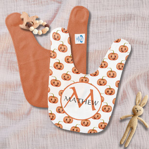 Cute Halloween Pumpkin Pattern Monogram Custom Baby Bib