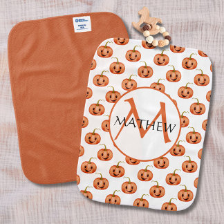 Cute Halloween Pumpkin Pattern Monogram Custom Baby Burp Cloth