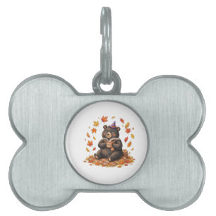 Cute Halloween Pumpkin Spice Bear Cozy Autumn T-Sh Pet ID Tag