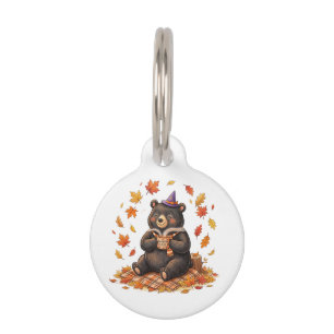 Cute Halloween Pumpkin Spice Bear Cozy Autumn T-Sh Pet ID Tag