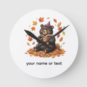 Cute Halloween Pumpkin Spice Bear Cozy Autumn T-Sh Round Clock