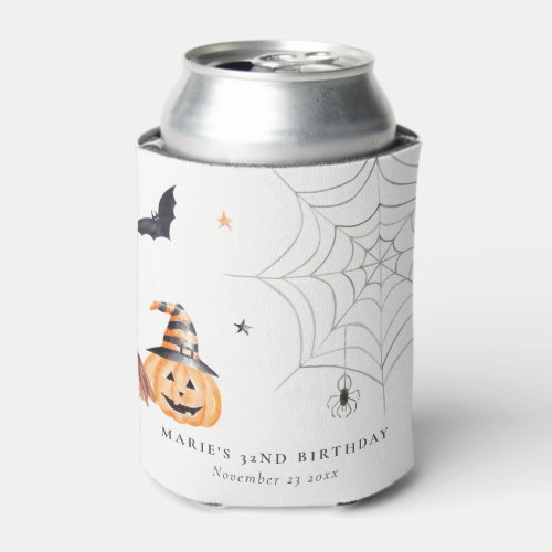 Cute Halloween Pumpkin Spiderweb Any Age Birthday Can Cooler