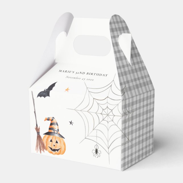Cute Halloween Pumpkin Spiderweb Any Age Birthday Favor Boxes (Front Side)