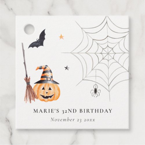 Cute Halloween Pumpkin Spiderweb Any Age Birthday Favor Tags