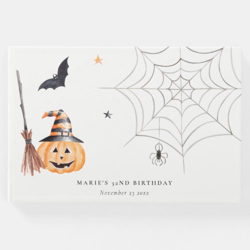 Cute Halloween Pumpkin Spiderweb Any Age Birthday Guest Book