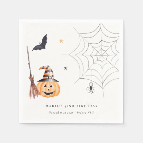 Cute Halloween Pumpkin Spiderweb Any Age Birthday Napkins