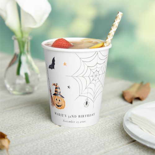 Cute Halloween Pumpkin Spiderweb Any Age Birthday Paper Cups