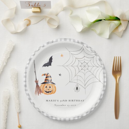 Cute Halloween Pumpkin Spiderweb Any Age Birthday Paper Plates