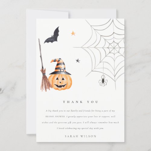 Cute Halloween Pumpkin Spiderweb Bridal Shower Thank You Card