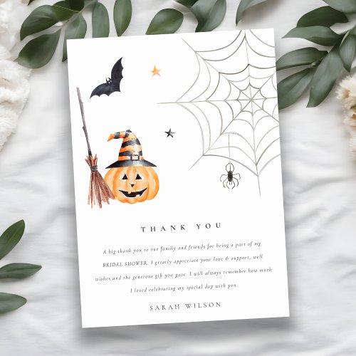 Cute Halloween Pumpkin Spiderweb Bridal Shower Thank You Card