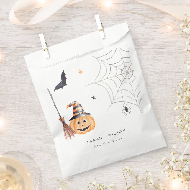 Cute Halloween Pumpkin Spiderweb Spooky Wedding Favor Bag (Clipped)