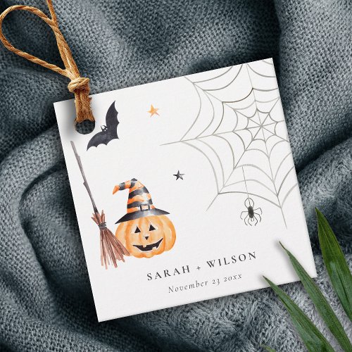 Cute Halloween Pumpkin Spiderweb Spooky Wedding Favor Tags