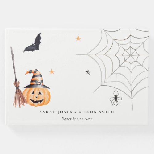 Cute Halloween Pumpkin Spiderweb Spooky Wedding Guest Book