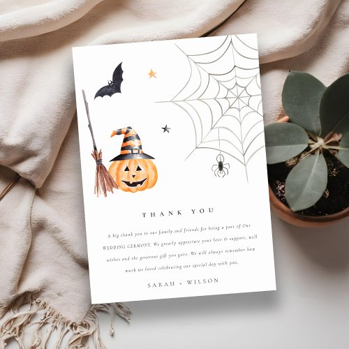 Cute Halloween Pumpkin Spiderweb Spooky Wedding Thank You Card