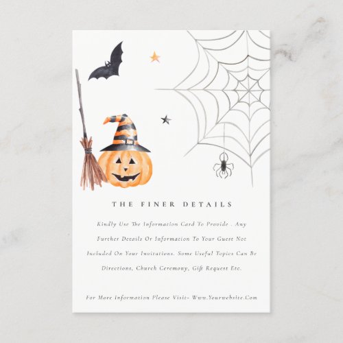Cute Halloween Pumpkin Spiderweb Wedding Details Enclosure Card