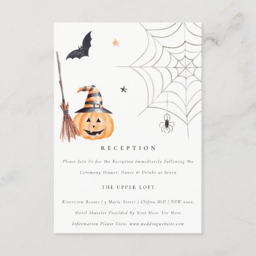 Cute Halloween Pumpkin Spiderweb Wedding Reception Enclosure Card