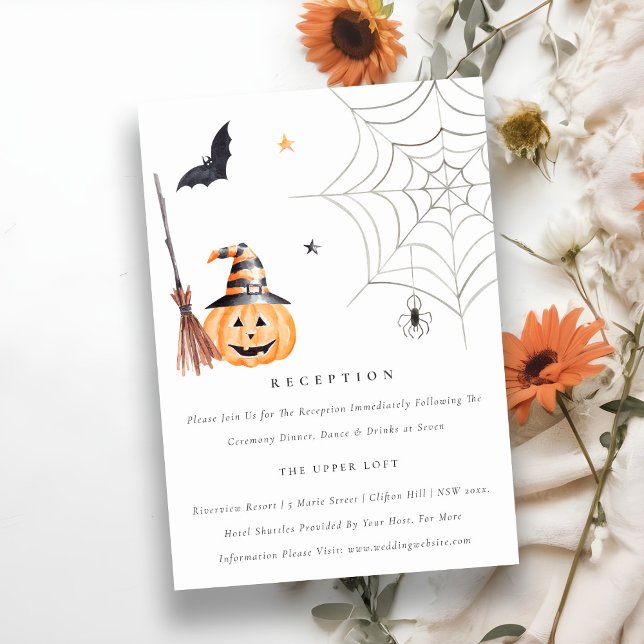 Cute Halloween Pumpkin Spiderweb Wedding Reception Enclosure Card (Creator Uploaded)