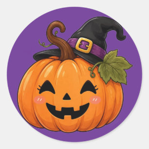 Cute Halloween Pumpkin Witch Hat Sticker