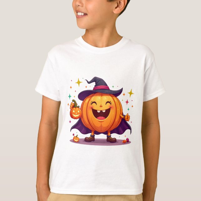 Cute halloween pumpkin witch t-shirt   (Front)