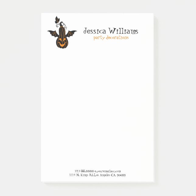 Cute Halloween Pumpkin With Bat Wings Post-it Notes (Front)