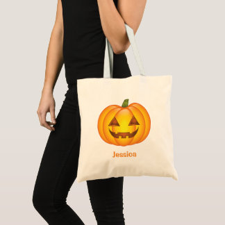 Cute Halloween Pumpkin With Custom Name Tote Bag