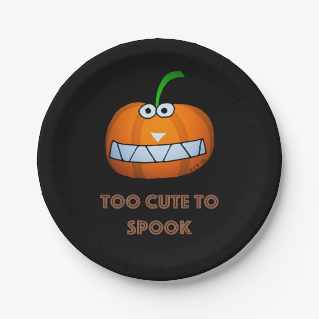 cute Halloween pumpkin with funny face Paper Plates (Front)