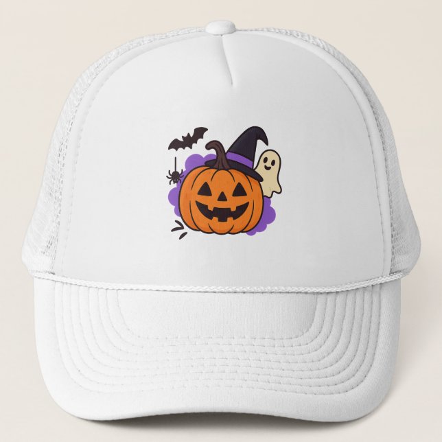Cute Halloween Pumpkin with Witch Hat – Ghost & Ba (Front)