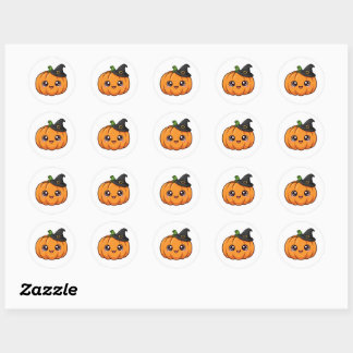 Cute Halloween Pumpkin with Witch Hat - Kawaii Aut Classic Round Sticker