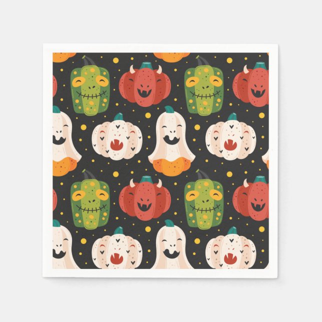 Cute Halloween Pumpkins and Gourds Paper Plate Napkins (Front)