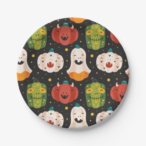 Cute Halloween Pumpkins and Gourds Paper Plates