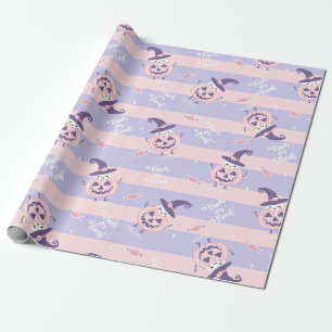 Cute Halloween Pumpkins and Witch Hats Pattern Wrapping Paper