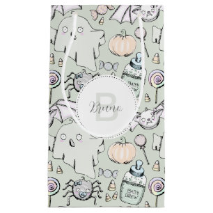 Cute Halloween Pumpkins, Bats and Ghosts Pattern Small Gift Bag
