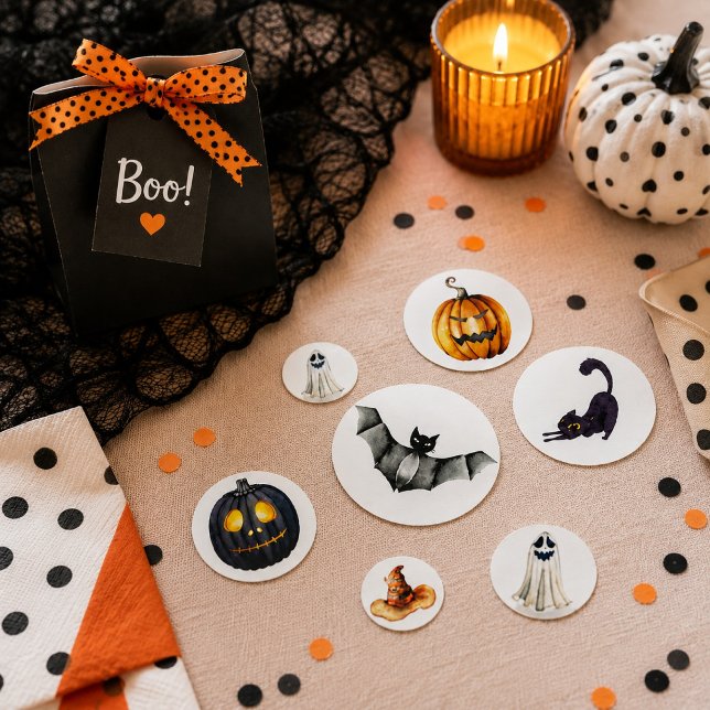 Cute Halloween Pumpkins Bats Ghosts & Black Cat Confetti (Creator Uploaded)