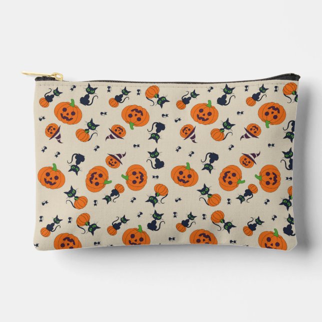 Cute Halloween Pumpkins & Black Cats Pattern Fleec Accessory Pouch (Front)