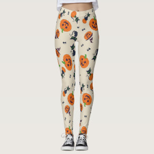Cute Halloween Pumpkins & Black Cats Pattern Leggings