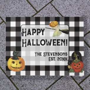 Cute Halloween Pumpkins Custom Family Name Doormat