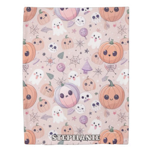 Cute Halloween Pumpkins & Ghosts on Pink Seamless Duvet Cover
