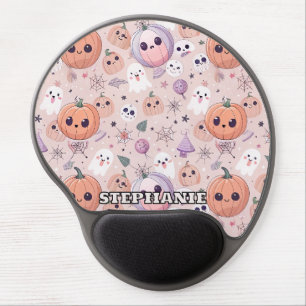 Cute Halloween Pumpkins & Ghosts on Pink Seamless Gel Mouse Pad